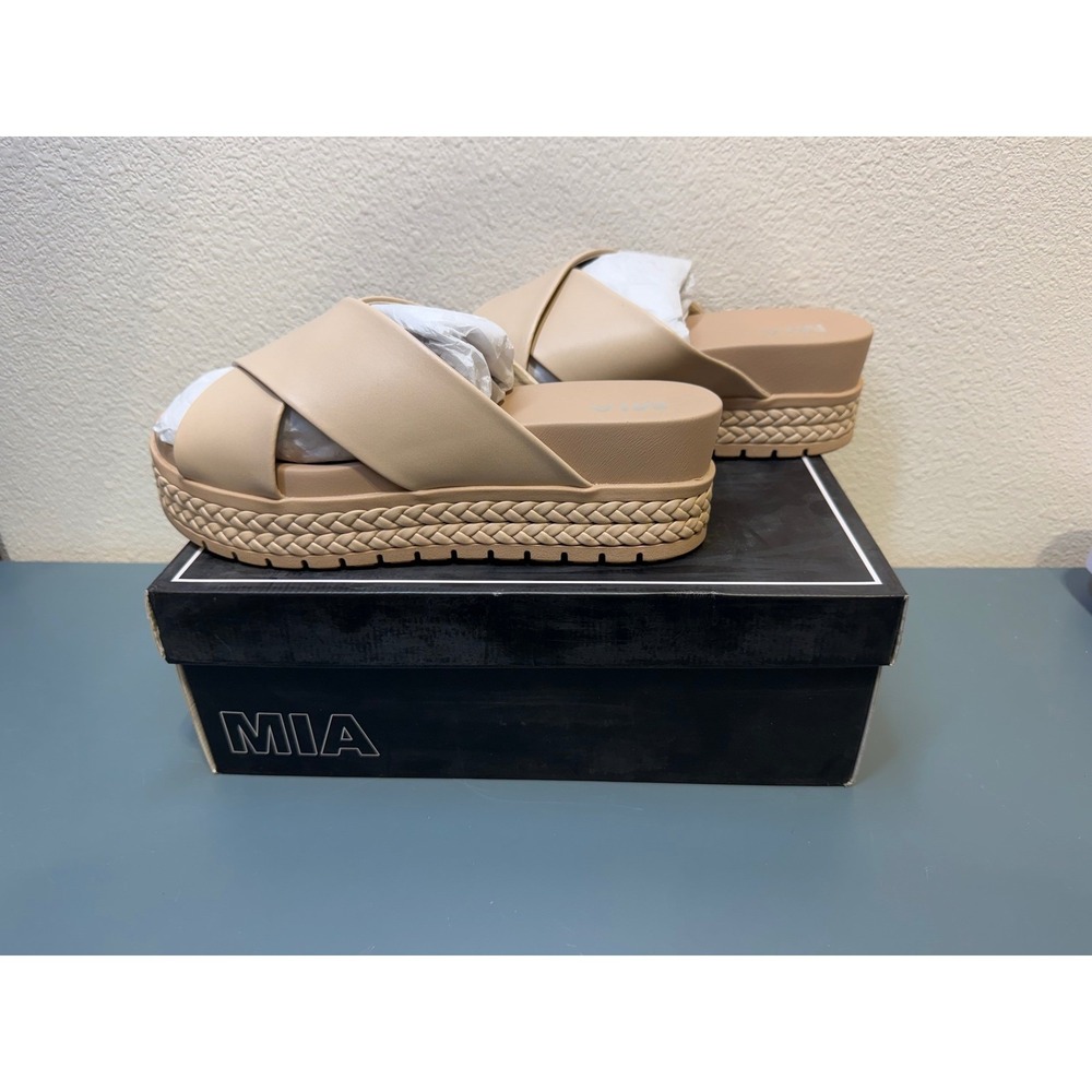 MIA Kornelia Beige Burnap Platform Slide Sandals Womens 8.5M MH2327 NEW